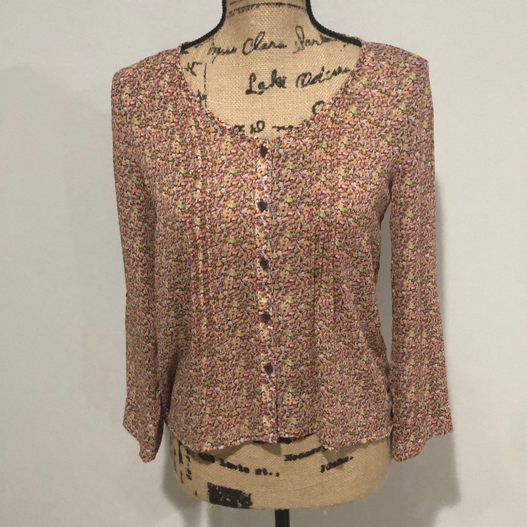 Sheer Flower Pattern Button Down Blouse